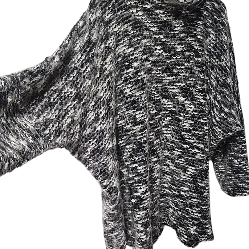 NATORI VINTAGE Fuzzy Wool Sweater 1X Mock Neck Black White Nylon Tunic Length - Picture 8 of 15